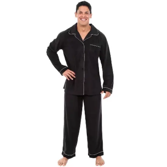Men's Soft Plush Fleece Pajama Lounge Set, Warm Long Sleeve Shirt and Pants, PJ image {6}
