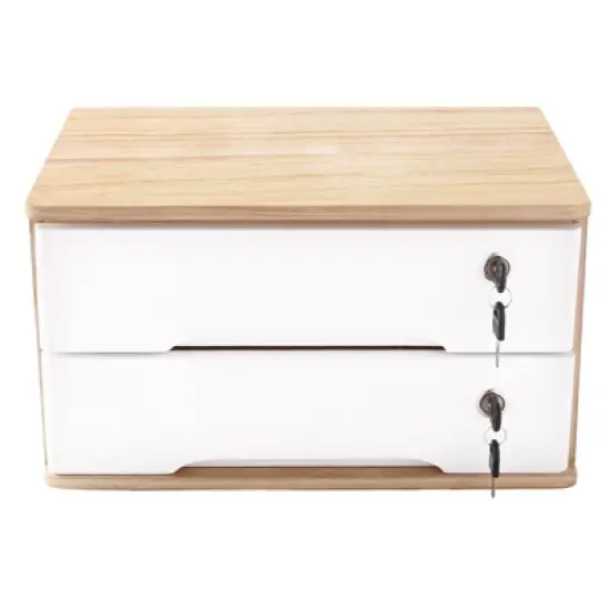 YIYIBYUS Wooden Desktop Storage Box with 2 Lockable Drawers image {8}