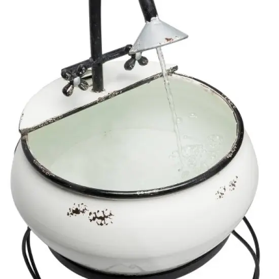32" Metal Outdoor Antique Sink Water Fountain and Stand White - Alpine Corporation image {5}
