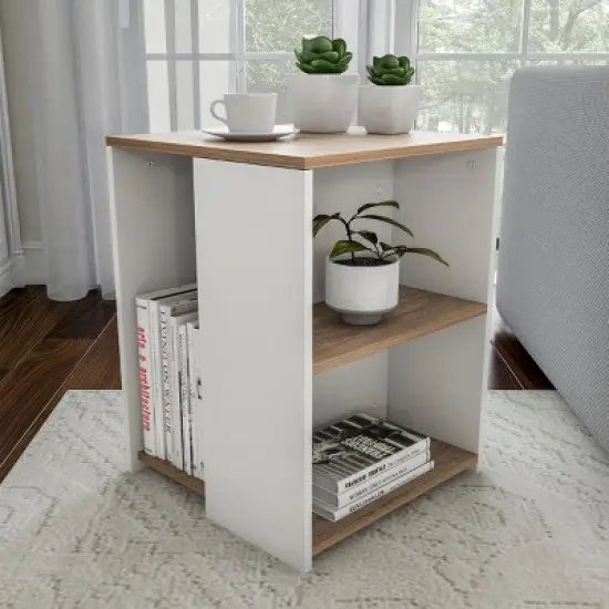 Hastings Home Minimalist Two-Toned Accent Side Table with Open Shelve, Brown/White image {2}