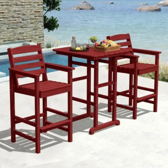 Hyleory 3-Piece HDPE Outdoor Patio Bar Set with Bar Stools image {12}