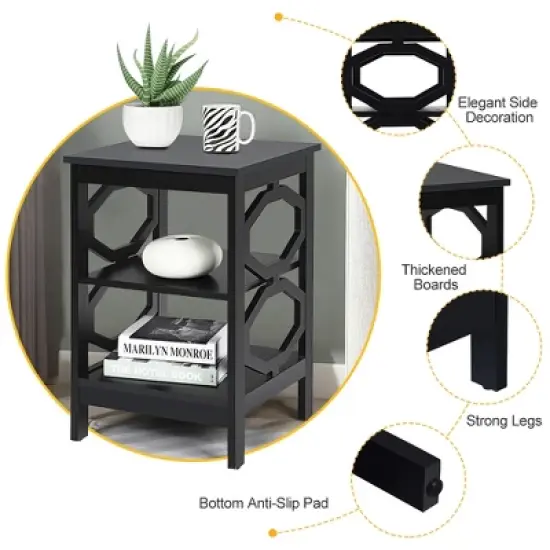 Costway 3-tier Nightstand Sofa Side End Accent Table Storage Display Shelf White\Black\Espresso\Grey image {6}