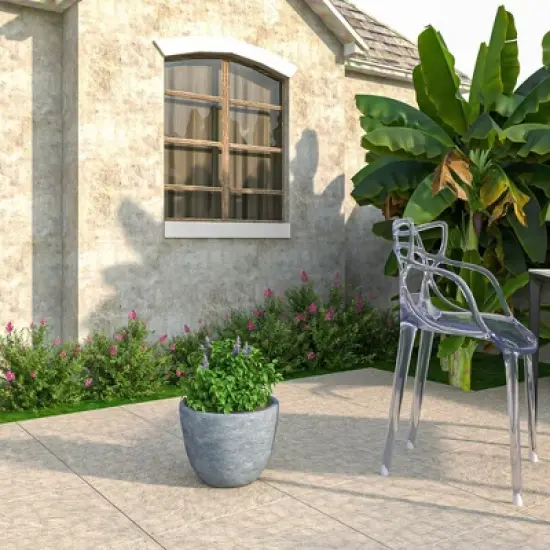 LeisureMod Dahlia Tapered Round Fiberstone Planter Pot with Drainage Holes, Weather-Resistant, Indoor/Outdoor, Patio, Garden, Balcony, Porch, Deck image {6}