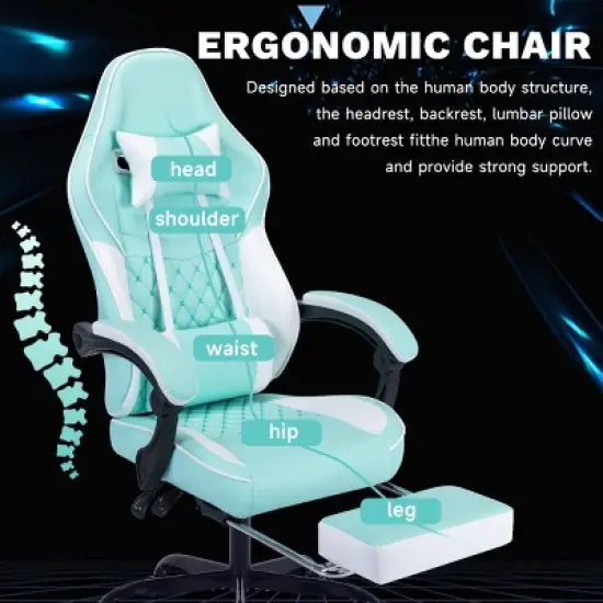 Ergonomic Massage Gaming Chair with Footrest,Racing Style Computer Chair with PU Leather and Adjustable Headrest-The Pop Home image {1}