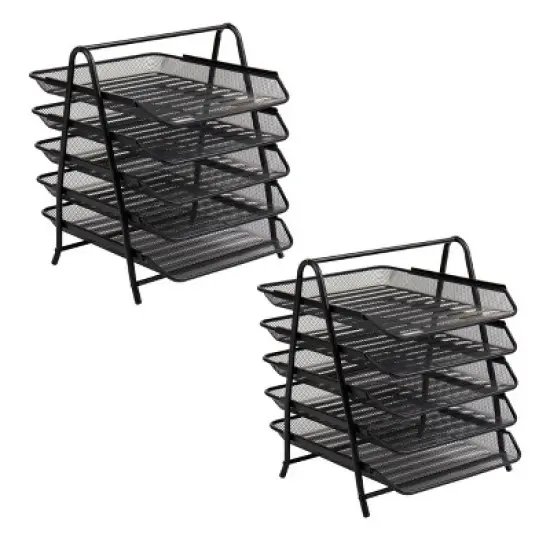 Mind Reader 5-Tier Paper Tray, Desktop Organizer, File Storage, Office, Metal Mesh, 11.75"L x 14"W x 14.5"H, Set of 2, Black image {4}