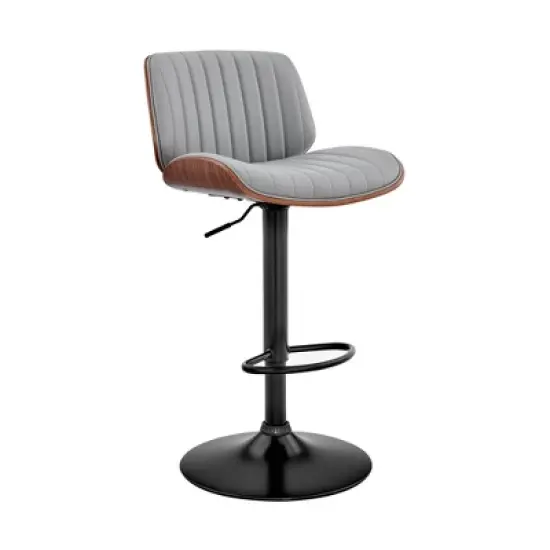 Brock Adjustable Counter Height Barstool with Faux Leather Seat Walnut Finish Back Steel Base - Armen Living image {13}