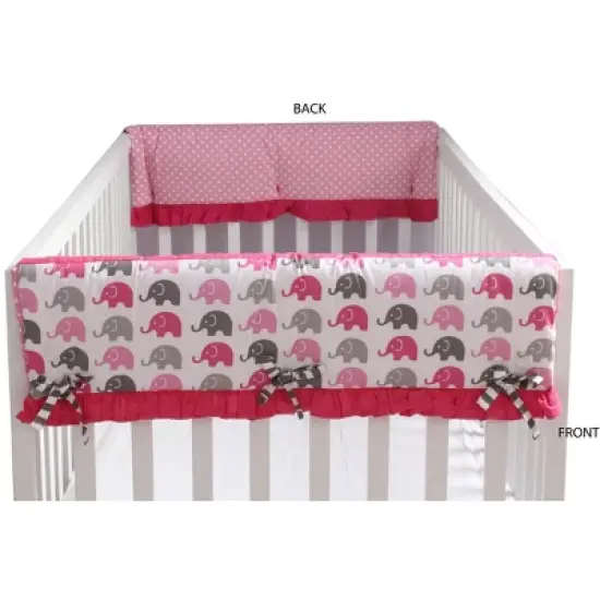 Bacati - Elephants Crib Rail Guard Covers Pink/Gray set of 2 Small Side image {2}