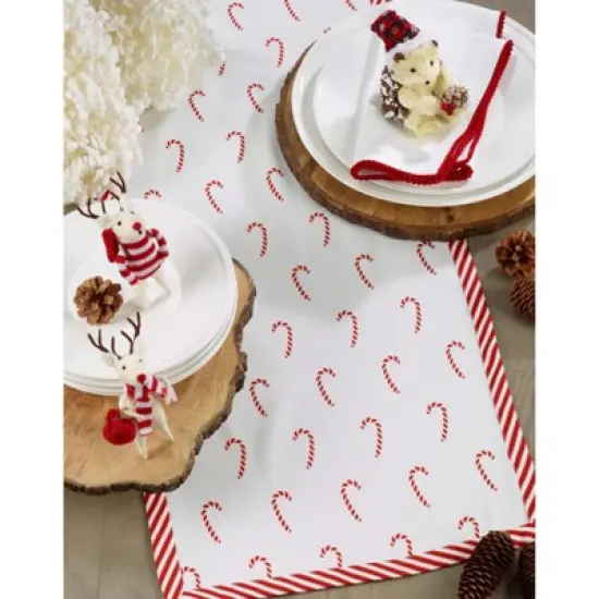 Saro Lifestyle Christmas Table Runner With Candy Cane Border image {2}