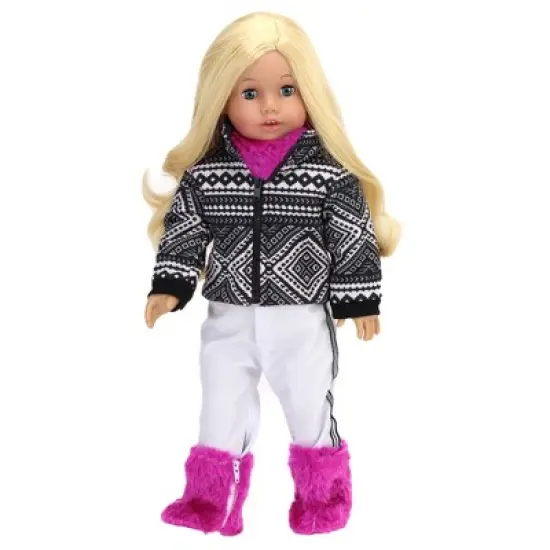 Sophia&rsquo;s Print Ski Coat, White Pants, Neck Warmer, & Boots Set for 18&rdquo; Dolls, Black/Berry image {3}
