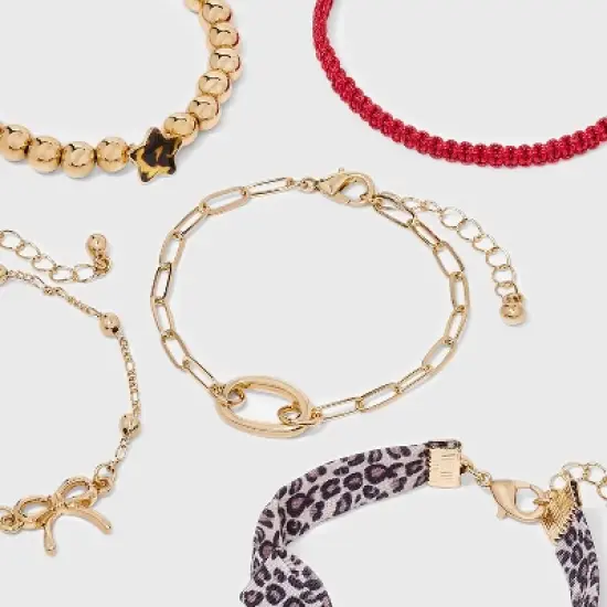 Girls' 5pk Leopard Bow Bracelet Set - art class&trade; image {2}