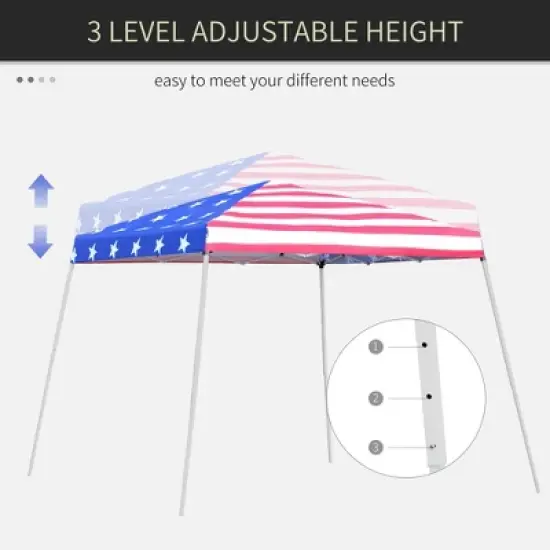 HANPURE Outsunny Slant Leg Pop Up Canopy Tent, American Flag Roof, Carry Bag, Height Adjustable, Beach Sun Shelter, 10'x10' Base, 8'x8' Top image {2}