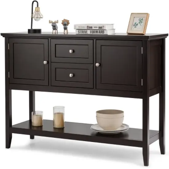 Costway Sideboard Buffet Table Wooden Console Table w/ Drawers & Storage Cabinets Blue/Brown/Gray/Beige image {12}