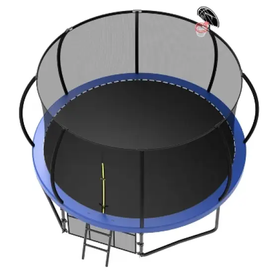 Jump Into Fun 12FT Recreational Kids Trampoline with Safety Enclosure Net & Ladder, Outdoor Recreational Trampolines image {8}
