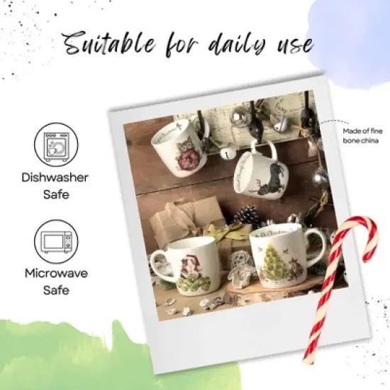 Royal Worcester Wrendale Designs Mug & Coaster Set, 11 Ounce Fine Bone China Holiday Mug Set with Beautiful Animals Motifs image {6}