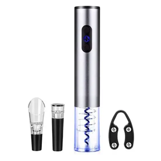 Brentwood Electric Wine Bottle Opener with Foil Cutter, Vacuum Stopper, and Aerator Pourer in Silver image {4}