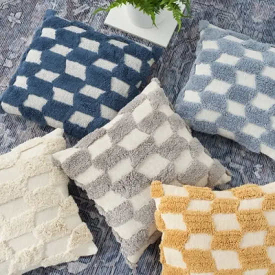 18"x18" Tufted Diag Checkers Square Throw Pillow - Nicole Curtis image {3}