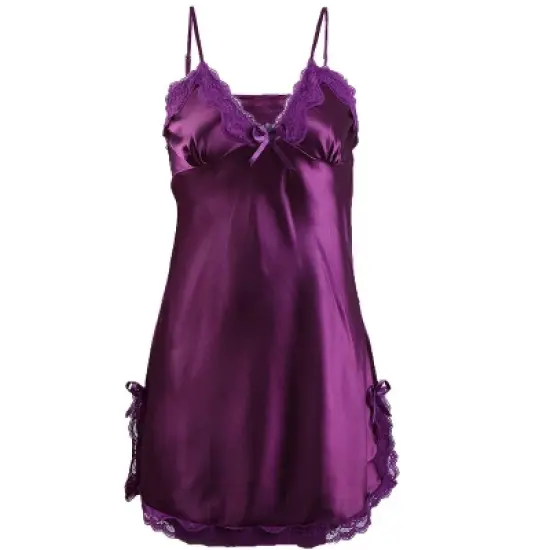 Allegra K Women Satin Lace Trim Sleepwear Nightgown Pajama Slip Dress image {8}