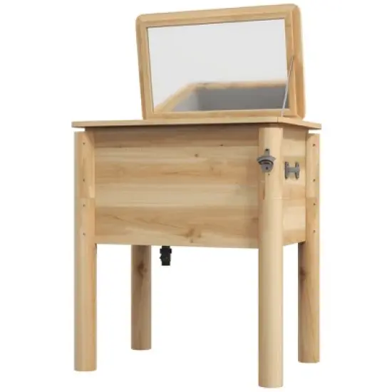 Outsunny Wooden Patio Cooler with Bottle Opener, 54Qt. Outdoor Beverage Cooler, Natural image {3}