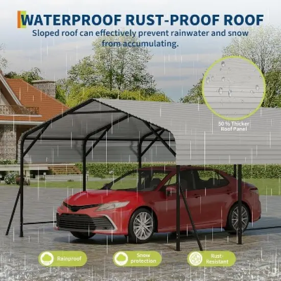 Acekool 13x20 Ft Heavy Duty Carport, Galvanized Steel Tube Outdoor Garage Shelter, Reinforced Metal Roof & Anchored Base, All-Weather Large Carport image {4}