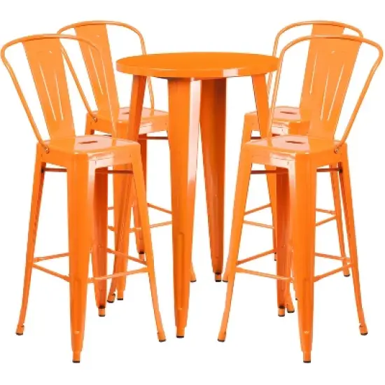 Flash Furniture Commercial Grade 24" Round Metal Indoor-Outdoor Bar Table Set with 4 Cafe Stools image {5}