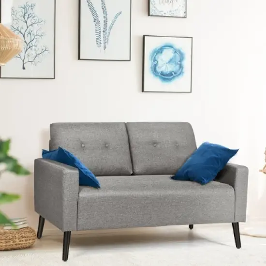 Costway Modern Loveseat Sofa 55'' Upholstered Chair Couch with Soft Cloth Cushion Grey image {3}