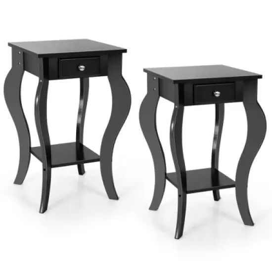 Costway 2PCS End Table Accent Side Table Nightstand w/ Drawer & Bottom Shelf image {10}