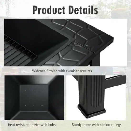 Costway 32'' 3 in 1 Outdoor Square Fire Pit Table W/ BBQ Grill, Rain Cover for Camping image {7}