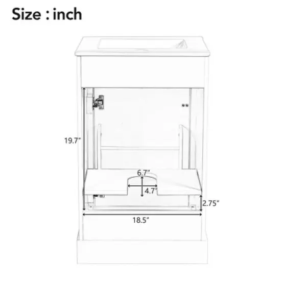 20" Bathroom Vanity with Ceramic Sink, Bathroom Cabinet with Door-Mounted Storage Rack, Adjustable Shelf and Soft Closing Door, White/Black-ModernLuxe image {8}