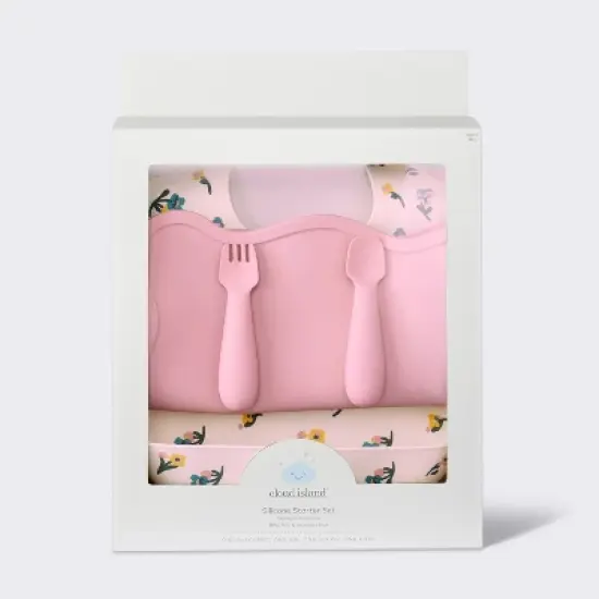 Silicone Bib and Utensil Feeding Set - 4pc - Pink - Cloud Island&trade; image {3}