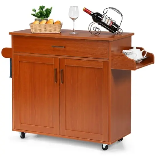 Costway Rolling Kitchen Island Cart Storage Cabinet w/ Towel & Spice Rack White\Black\Cherry\Gray image {10}