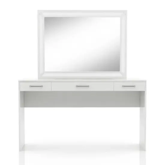 2pc Grayde 3 Drawer Vanity Table and Mirror Set with Led Trim and USB Ports - Luminous White - miBasics image {3}