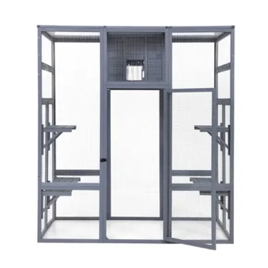 FURNIinspire Pet Crates and Houses,Catio Outdoor Cat Enclosure, Large Cage Cat House, Gray, 159"*82"*178" image {5}