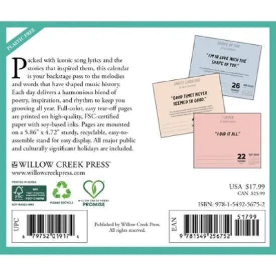 Willow Creek Press 2026 Lyrics to Live By Box Calendar image {1}