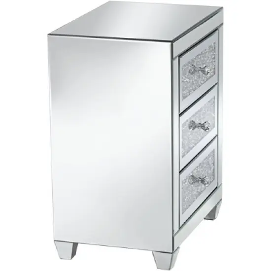 Studio 55D Modern Mirrored Rectangular Accent Side End Table 20" x 14" with 3-Drawer Silver Glass Crystal Living Room Home House image {6}