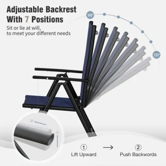 Captiva Designs 9pc Spacious Slat-top Rectangle Metal Table with Umbrella Hole & Textilene Reclining Foldable Chairs image {12}