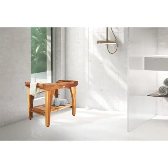 EcoDecors&reg; Tranquility&reg; 24" Teak Wood Shower Bench with Shelf and LiftAide&reg; Arms in EarthyTeak Finish - Target Plus Natural 24"L x 14"D x 19"H image {1}