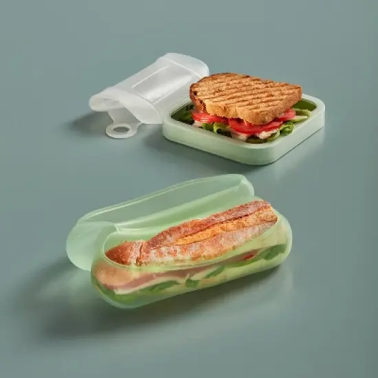 Lekue Reusable Sandwich & Baguette Case, Platinum Silicone, Air Tight, Sandwich image {4}