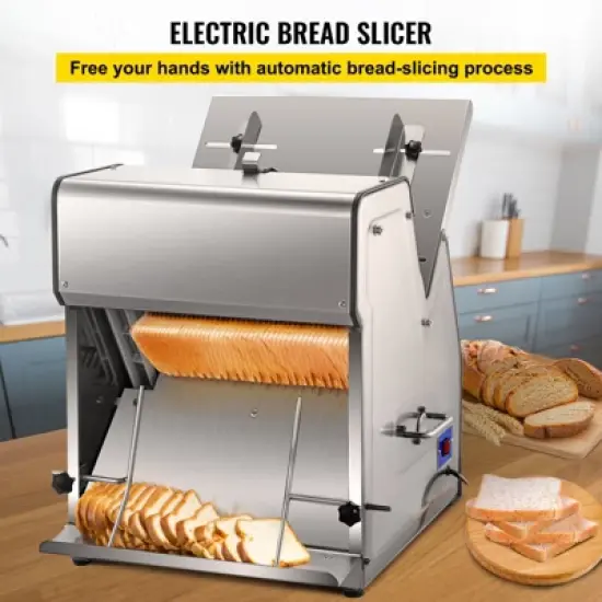 VEVOR Commercial Toast Bread Slicer, 12mm Thickness Electric Bread Cutting Machine, 31PCS Commercial Bakery Bread Slicer, Silver image {2}