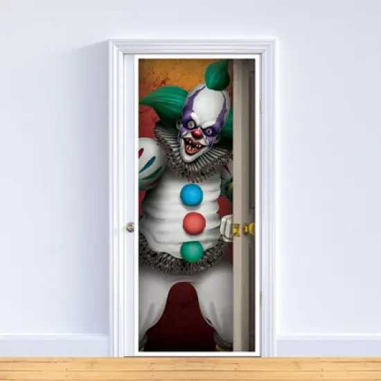 Beistle Creepy Clown Door Cover, 6' x 30", (2/Pkg) Multicolored image {1}