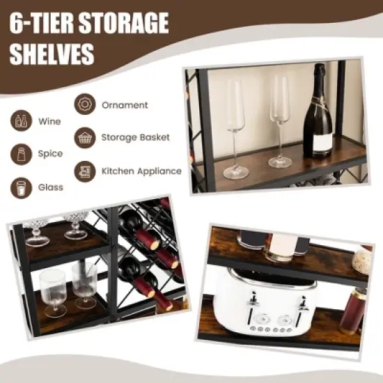Costway Industrial Wine Rack Multi-purpose Freestanding Bakers Rack with Glass Holder image {6}