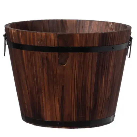 Gardenised Rustic Wooden Whiskey Barrel Planter with Durable Medal Handles and Drainage Holes - Perfect for Indoor and Outdoor Use image {10}