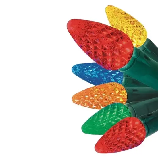 GE StayBright 150 LED C-5 Diamond Cut Lights Multicolor Green Wire 37.2 FT image {4}