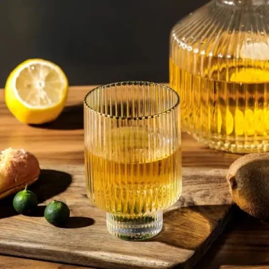 Slickblue Glass Bedside Carafe Set with Gold Rim - 59oz Water Carafe & 12.5oz Glass image {2}