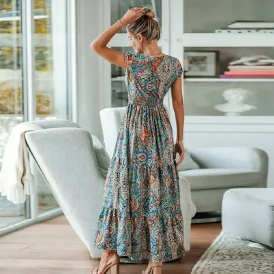 Women's Paisley Print V-Neck Maxi Dress - Cupshe image {4}