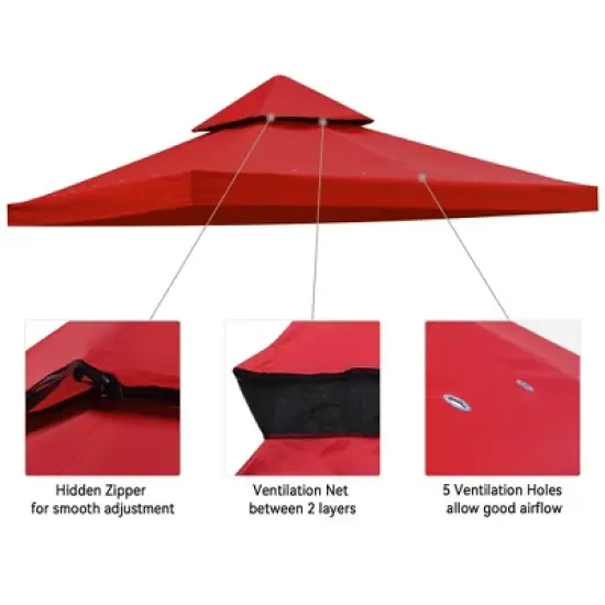 Yescom 10x10Ft UV30+ Gazebo Replacement Top for 2 Tier Outdoor Canopy Cover Patio Backyard Party Deck Red image {2}