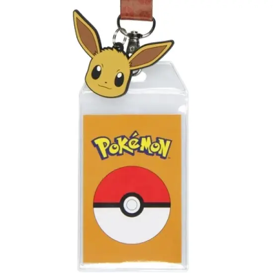 Pokemon 133 Eevee ID Badge Holder Lanyard With Rubber Charm and Break Away Clip image {1}