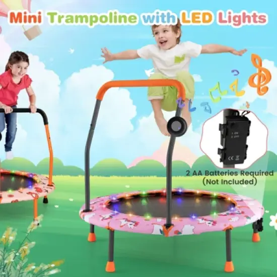 Costway 36'' Mini Toddler Trampoline W/LED Bluetooth Speaker Detachable Handle Kids Gifts Pink\Blue\Orange image {3}