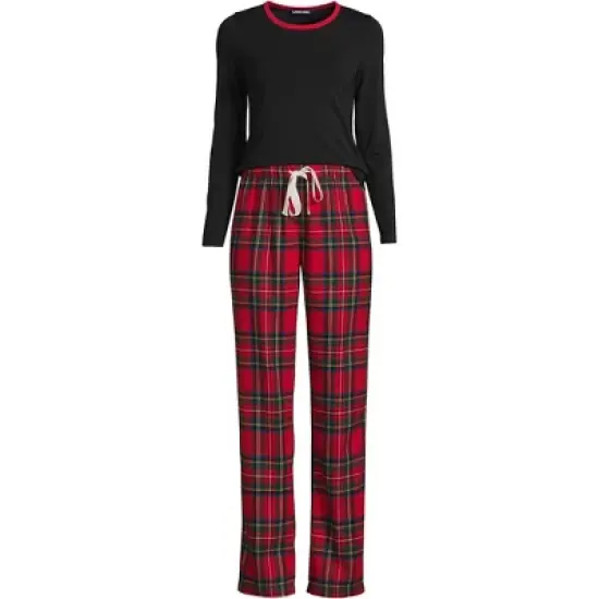 Lands' End Women's Tall Pajama Set Knit Long Sleeve T-Shirt and Flannel Pants image {4}