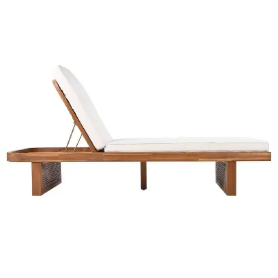 Christopher Knight Home Rourke Modern Outdoor Acacia Wood Rattan Lounge Chair with Adjustable Backrest and Cushion image {5}