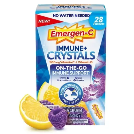 Emergen-C Immune + Crystals On-the-Go Immune Support Supplement Stick Packs - Berry Lemonade - 28ct image {1}
